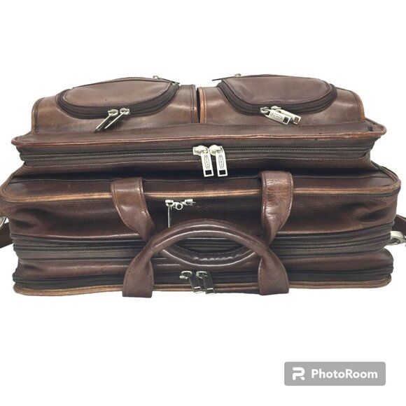 Mens Brown Leather Briefcase Messenger Laptop Fits 15" Computer Handmade Quality - Picture 6 of 12